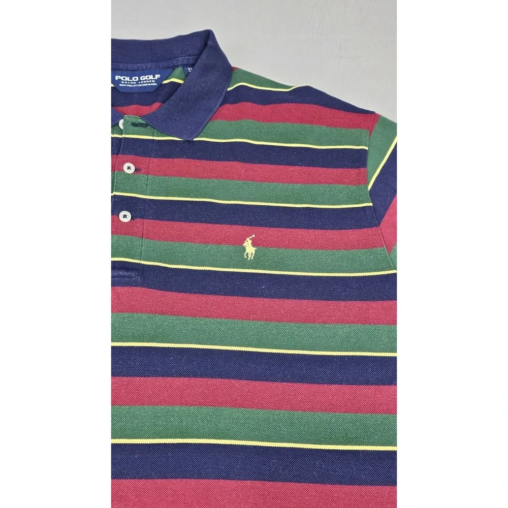 VTG Polo Golf Ralph Lauren Polo Shirt Mens XL Multicolor Stripe 100% Pima Cotton